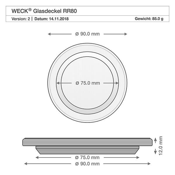 290ml Sturzglas hoch mit Glasdeckel WECK RR80