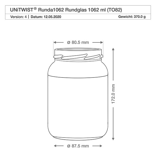 1062ml Rundglas + BasicSeal Deckel rot UNiTWIST