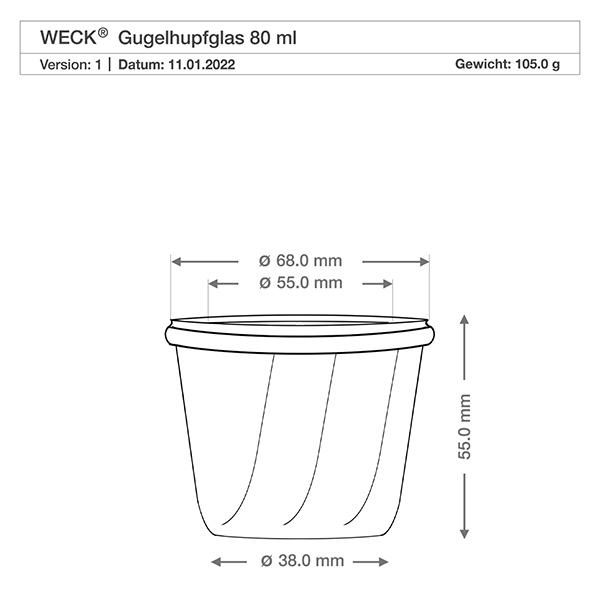 80ml Gugelhupfglas mit Frischedeckel WECK RR60
