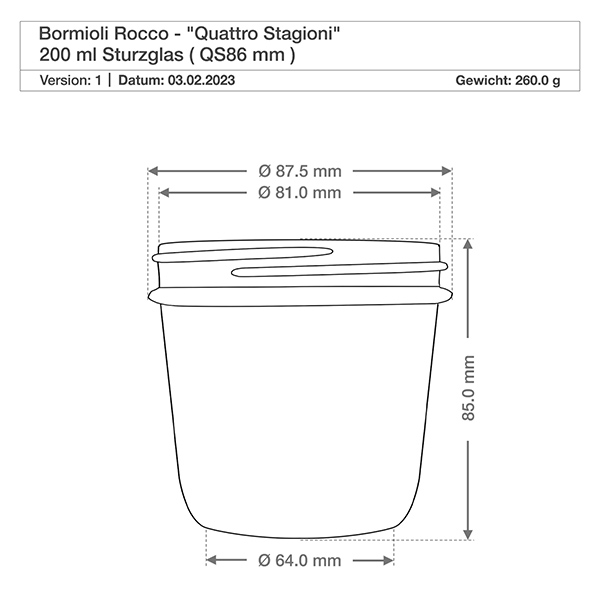 200ml Sturzglas "Quattro Stagioni" mit Deckel