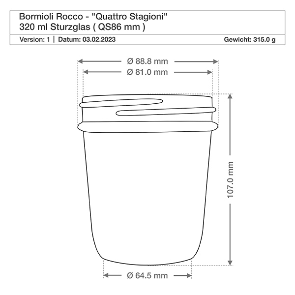 320ml Sturzglas Quattro Stagioni mit Deckel