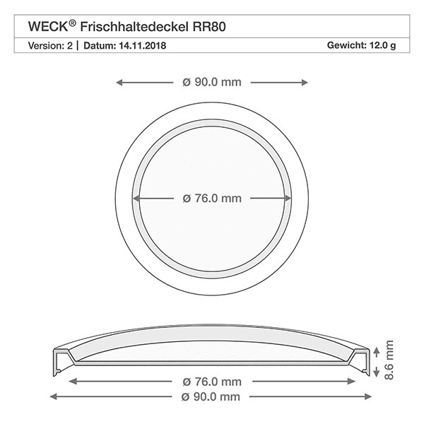 1040ml Zylinderglas mit Frischedeckel WECK RR80