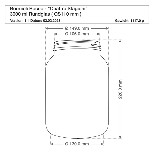 3000ml Rundglas "Quattro Stagioni" mit Deckel