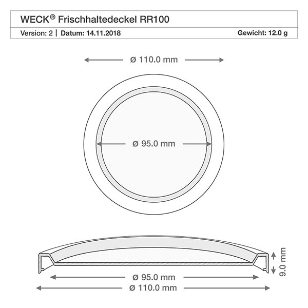 290ml Quadroglas mit Frischedeckel WECK RR100