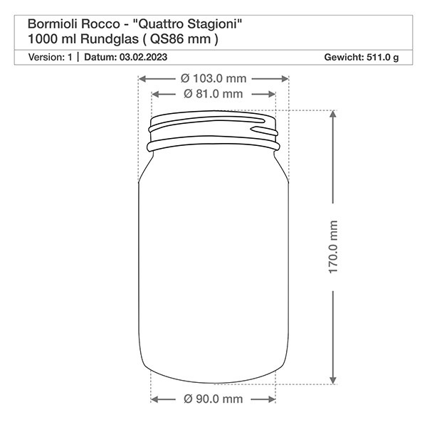 1000ml Haushaltsglas "Quattro Stagioni"