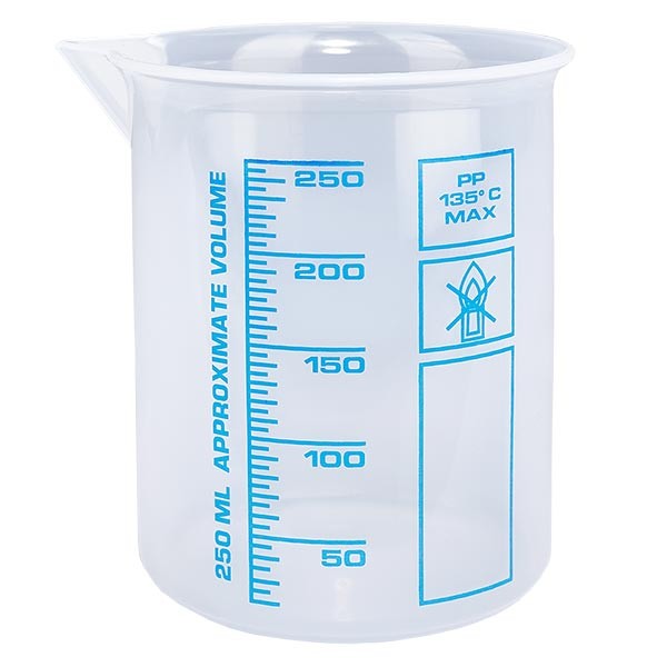 PP-Meßbecher 250 ml Inhalt, transparent mit Griff und erhabene