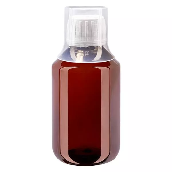 PET Flasche 100ml mit weissem Verschl. OV + Becher