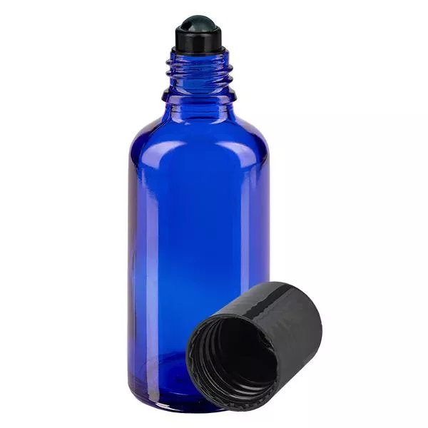 50ml blaue Roll-On Flasche STD schwarz ApoGlas