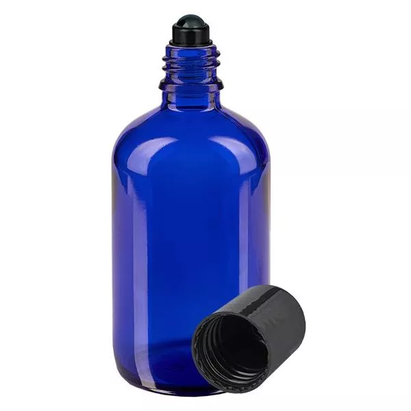 100ml blaue Roll-On Flasche STD schwarz ApoGlas