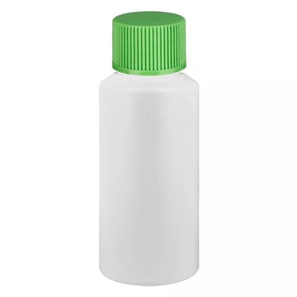 Apothekenflasche HDPE 30ml weiss, mit grünem SV