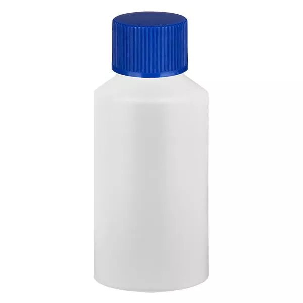 Apothekenflasche HDPE 50ml weiss, mit blauem SV