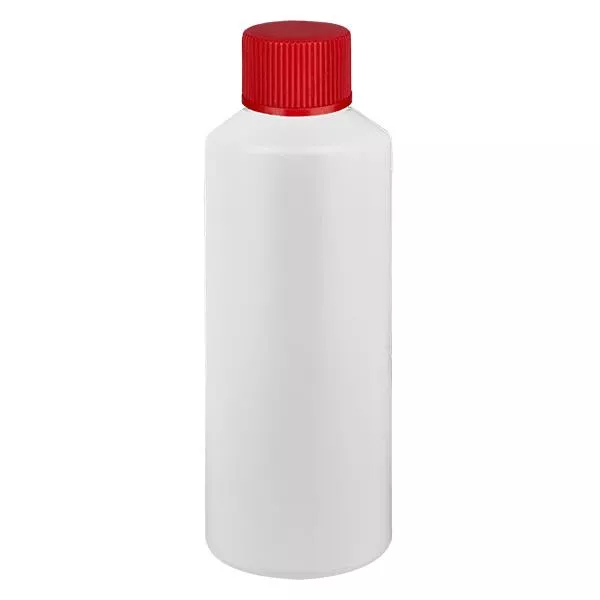 Apothekenflasche HDPE 75ml weiss, mit rotem SV