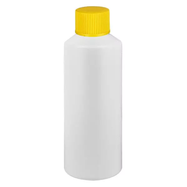 Apothekenflasche HDPE 75ml weiss, mit gelbem SV