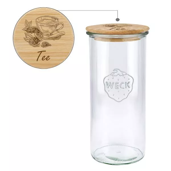 Holzdeckelset "Tee" mit WECK Sturzglas 1500ml