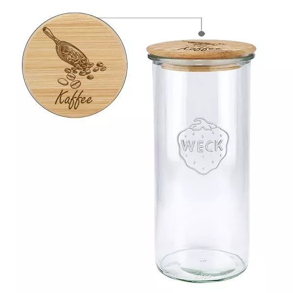 Holzdeckelset "Kaffee" mit WECK Sturzglas 1500ml