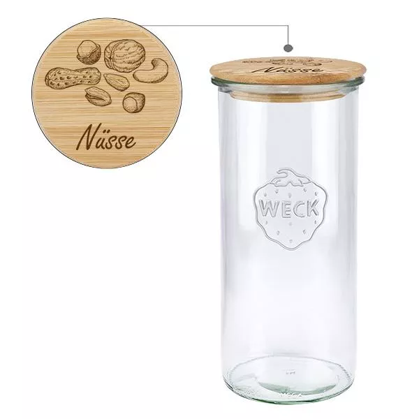 Holzdeckelset "Nüsse" mit WECK Sturzglas 1500ml