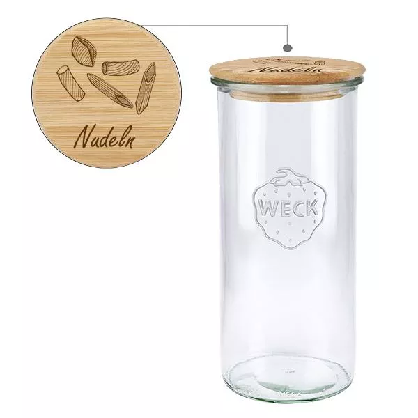 Holzdeckelset "Nudeln" mit WECK Sturzglas 1500ml