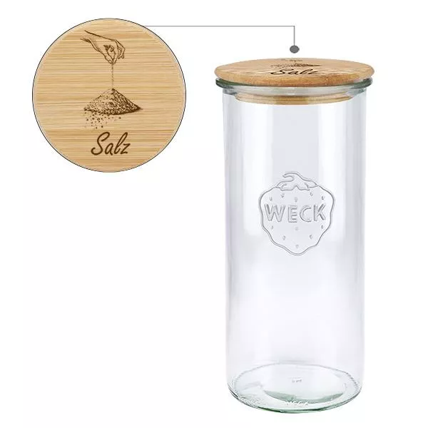 Holzdeckelset "Salz" mit WECK Sturzglas 1500ml
