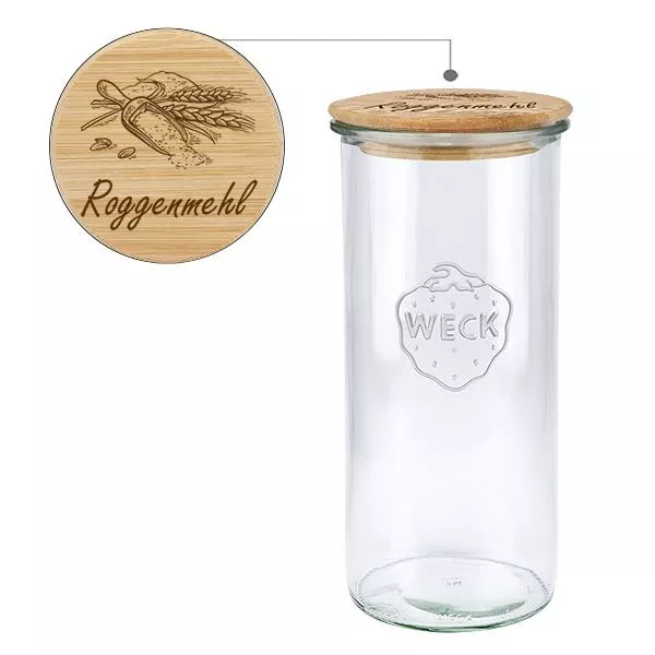 Holzdeckelset "Roggenmehl" mit WECK Glas 1500ml