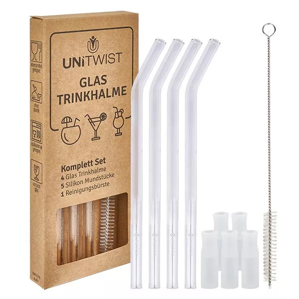 Glas Trinkhalm Set klar mit Softtips UNiTWIST