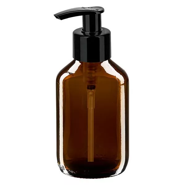 150ml Medizinflasche braun, mit Dispenserpumpe schwarz ApoGl