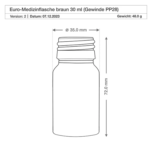 30ml Euro-Medizinflasche braun Verschl. grün OV