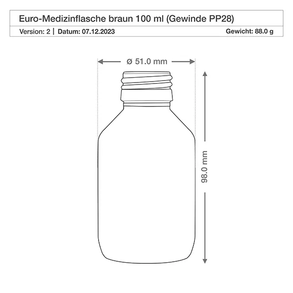 100ml Medizinflasche braun mit Dosierbecher OV