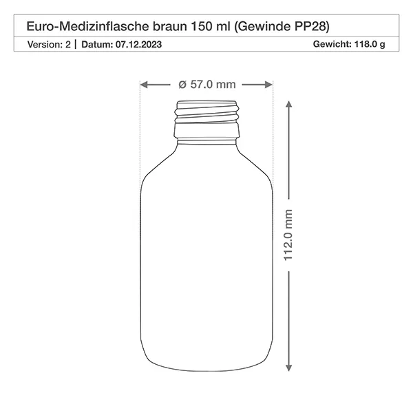 150ml Medizinflasche braun mit Dosierbecher OV