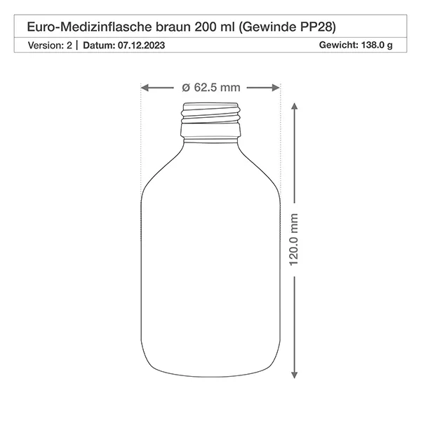 200ml Medizinflasche braun mit Dosierbecher OV