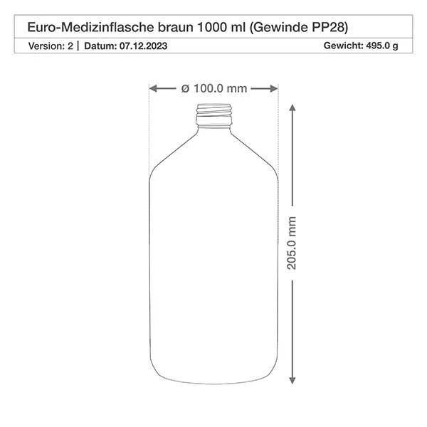 1000ml Euro-Medizinflasche braun Verschl. blau OV