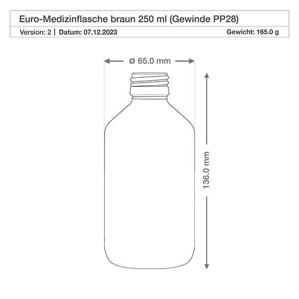 250ml Medizinflasche braun mit Dosierbecher OV