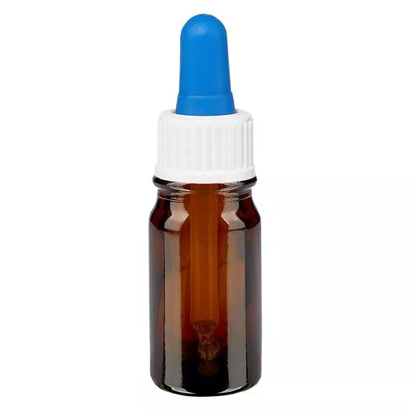 5ml braune Pipettenflasche OV weiss/blau ApoGlas