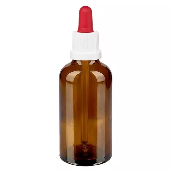 50ml braune Pipettenflasche OV weiss/rot ApoGlas