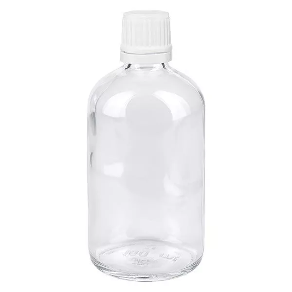 100ml klare Tropfflasche OV weiss/0.7mm ApoGlas