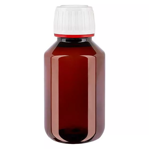 PET Flasche 100ml mit weissem OV fein geriffelt