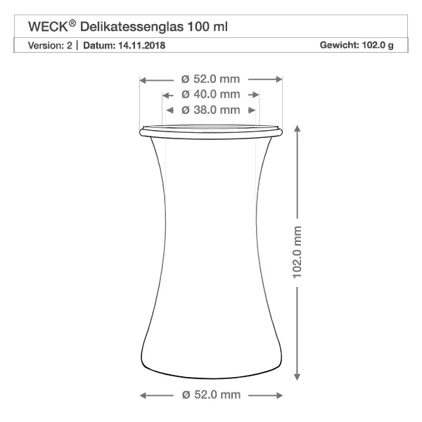100ml Delikatessenglas WECK RR40 mit Korken natur