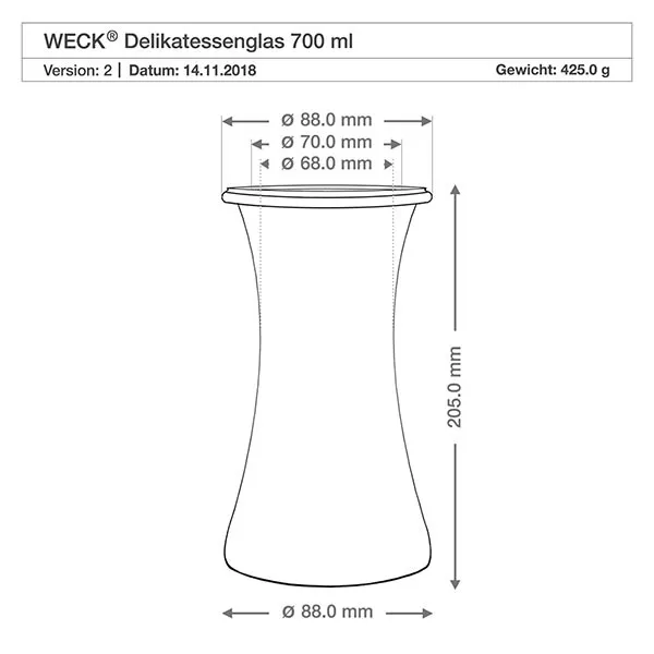 700ml Delikatessenglas WECK RR80 mit Korken natur