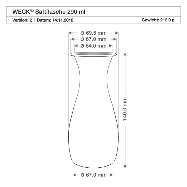 290ml Saftflasche mit Glasdeckel WECK RR60