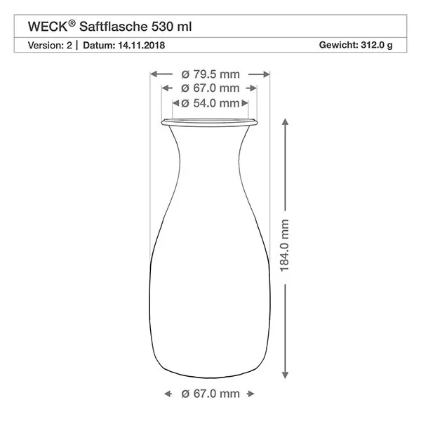 530ml Saftflasche WECK RR60 mit Korken natur