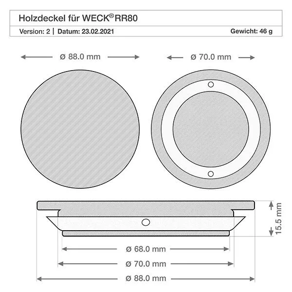 Holzdeckel Version "A" für WECK RR80