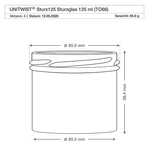 125ml Sturzglas mit BasicSeal Deckel schwarz UN..