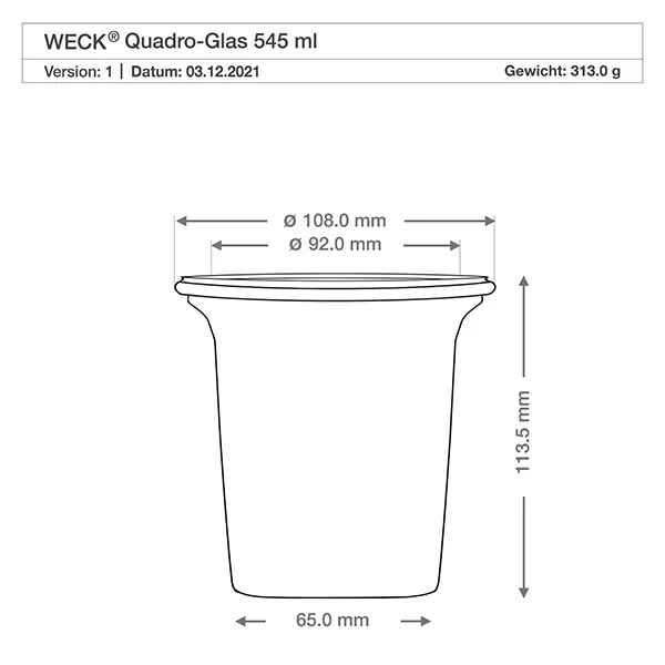 545ml Quadroglas komplett WECK RR100